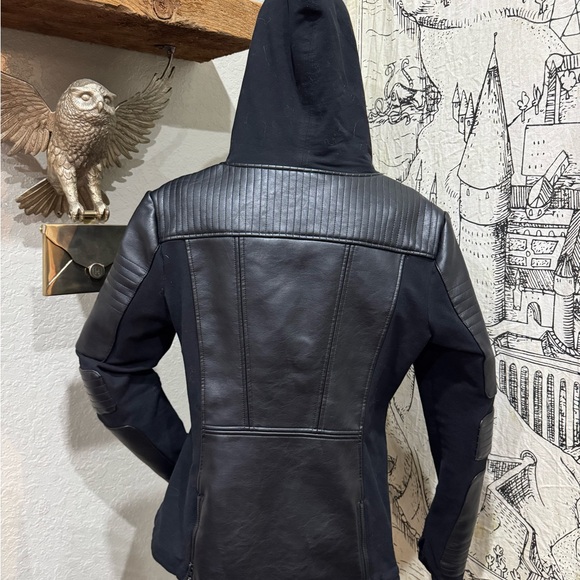 Blanc Noir Black Hooded Moto Style Jacket - Picture 2 of 9